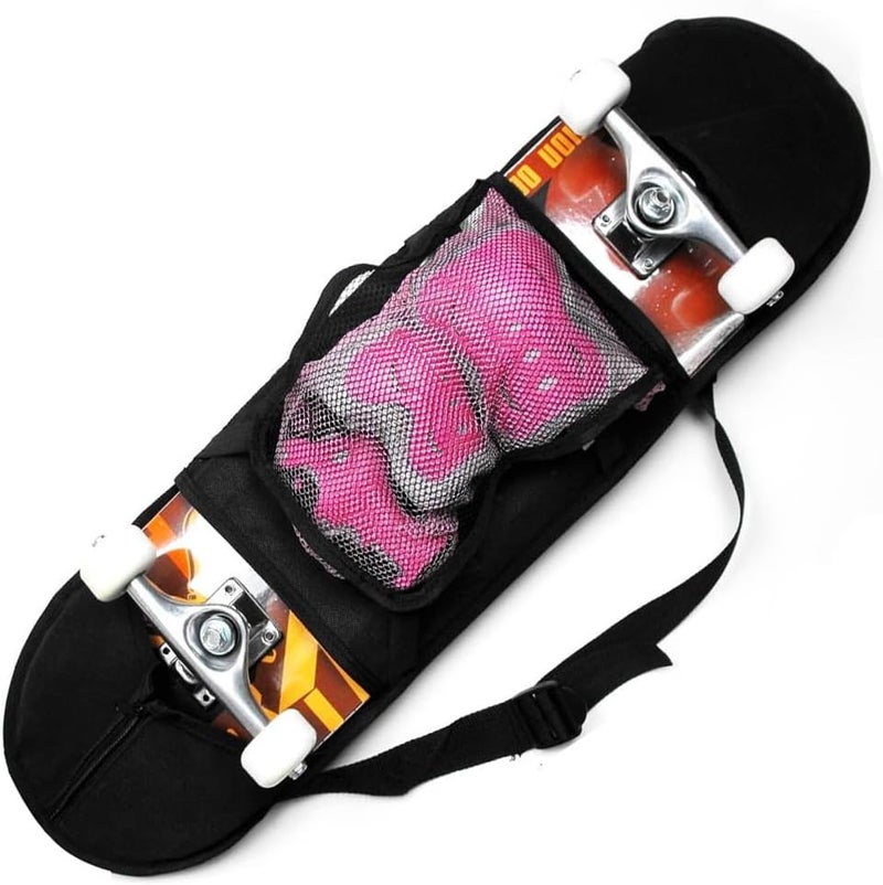 SquEqu Skateboard Bag Backpack 31'' Slim Foldable Nylon Skate Board Carry Bags with Gloves Pouch Portable Longboard Handy Storage Organizer with Adjustable Strap for Travel Outdoor Skating Skateboards - Image 1